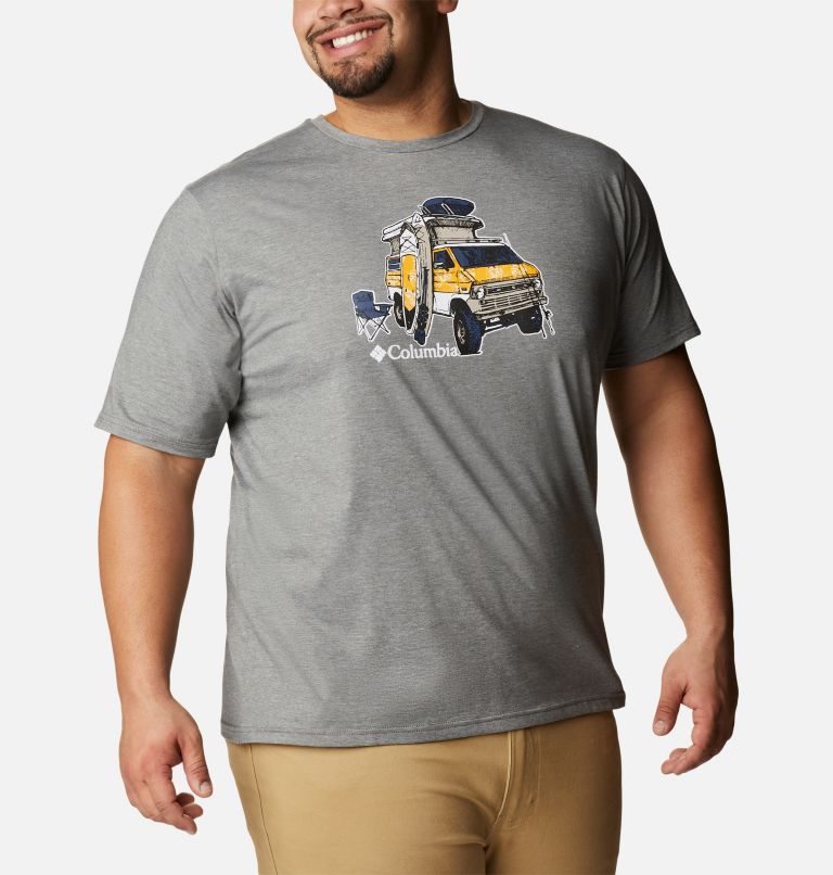 Men's Columbia Sun Trek Short Sleeve Graphic T Shirts Grey | Plus Size CA-I43LC